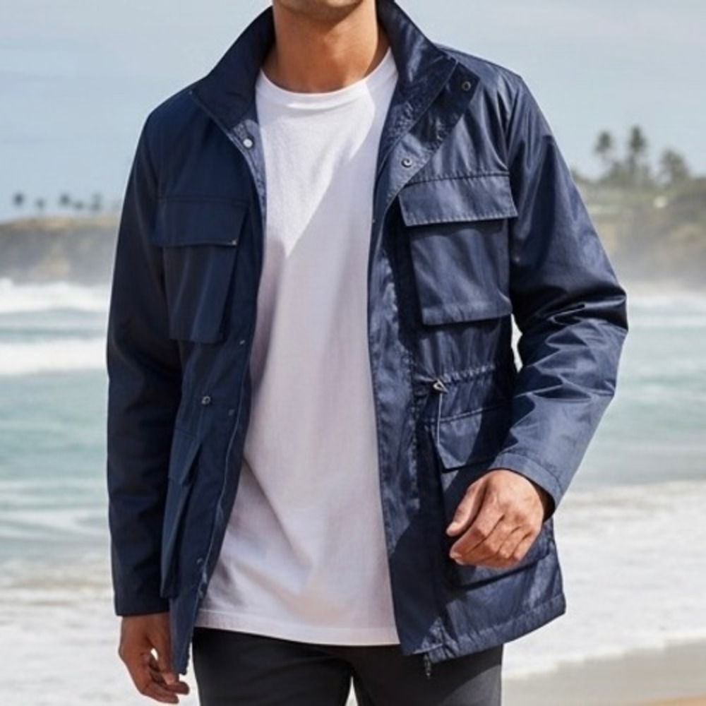 Asa Sadan Cape Town Mens Navy Blue Field Jacket Utility Cargo Sz L Wind Raincoat